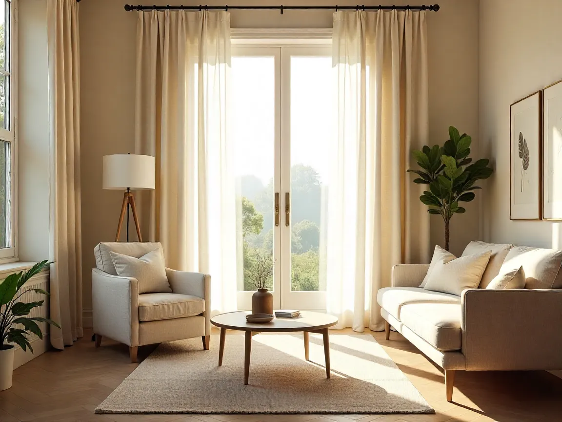Cortinas elegantes de lino natural para salón