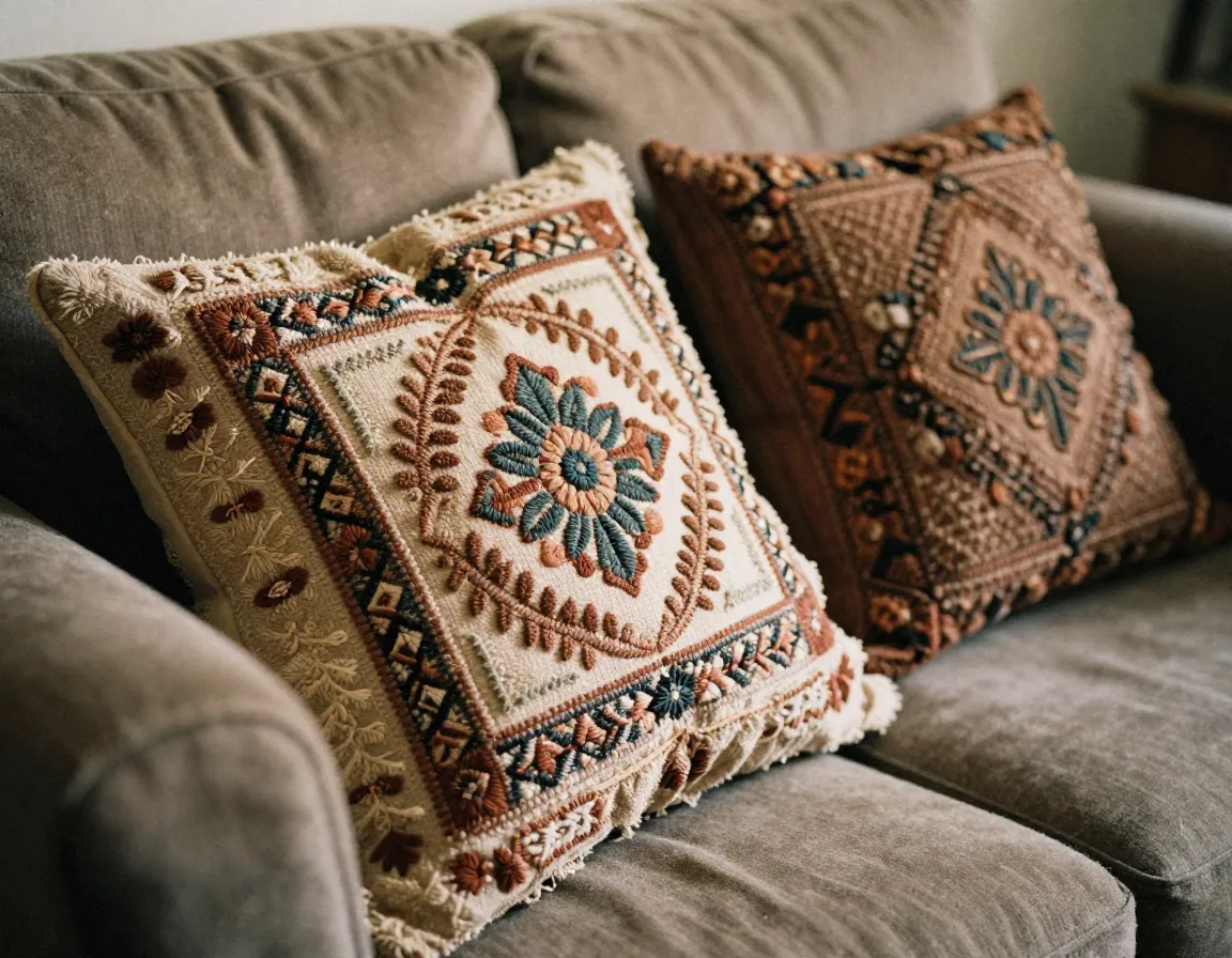 Cojines decorativos artesanales con texturas acogedoras