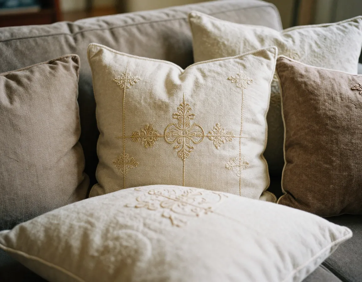 Set de cojines decorativos artesanales con texturas suaves